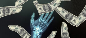 XRAY image with floating money to illustrate radiology business