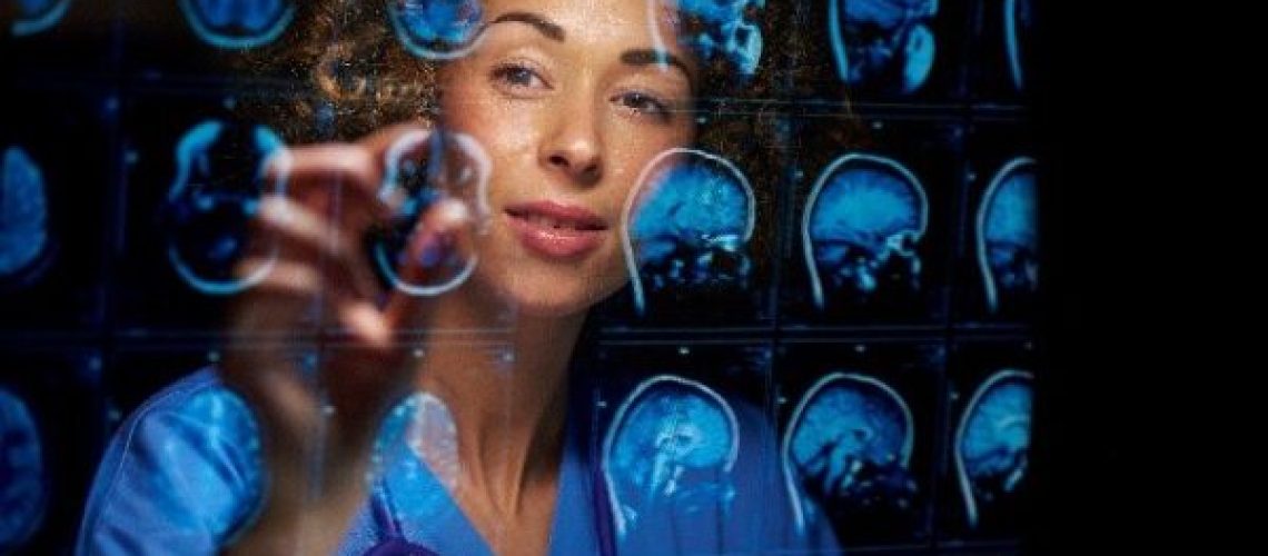 Woman viewing medical imaging